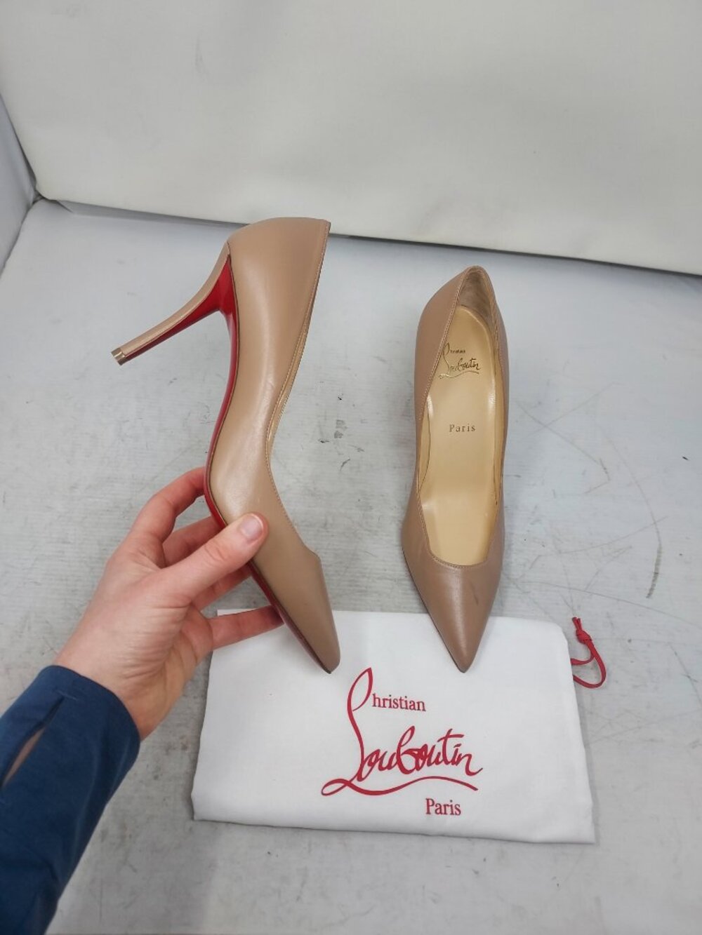 Christian Louboutin Apostrophy Nude Leather Pumps
